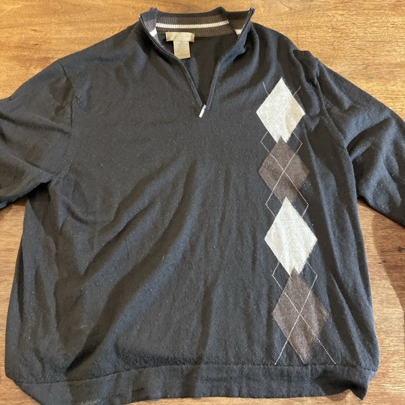 Mario Gilberti Merino Wool Sweater Men's XL Mock Brown Long Sleeve 1/4 Zip Argyl - Picture 1 of 8